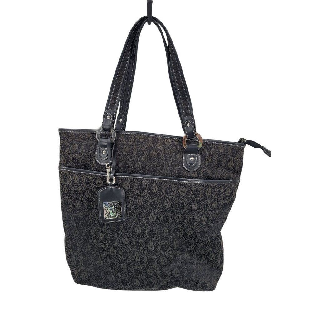 Vtg Anne Klein Black Iconic‎ Lion Logo Print Tote Shoulder Bag L City Chic